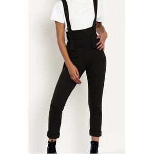 Blackmilk Push It Ponte Ultra High Waisted Overalls XL Black Suspender Pants